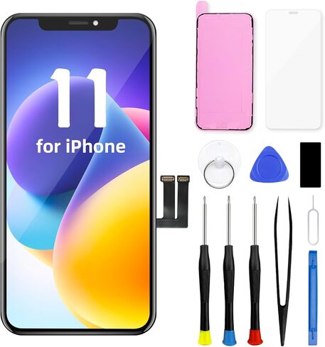 لشاشة iPhone 11 LCD بديلة مقاس 6.1 بوصة، مجموعة رقمية لشاشة LCD تعمل باللمس ثلاثية الأبعاد مع أدوات إصلاح، ملصق إطار مقاوم للماء، واقي مقسى (للطراز A2111، A2223، A2221) in Kuwait