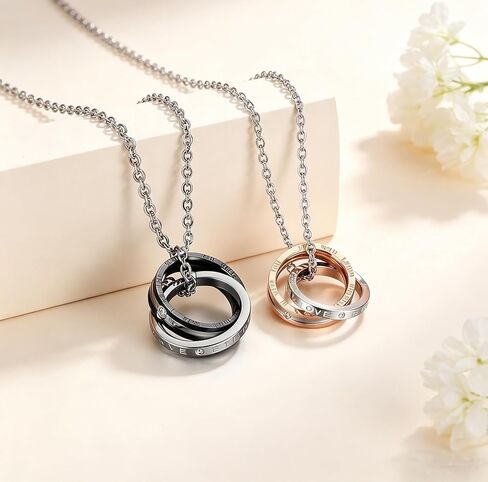 His & Hers Matching Set Titanium Stainless Steel Couple Pendant Necklace Korean Love Style with a Lucky Bean in Kuwait