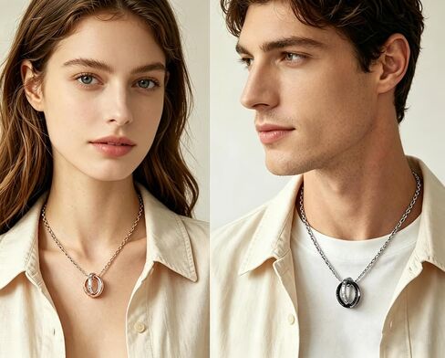 His & Hers Matching Set Titanium Stainless Steel Couple Pendant Necklace Korean Love Style with a Lucky Bean in Kuwait