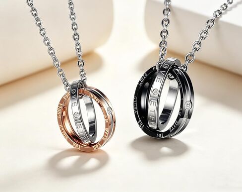 His & Hers Matching Set Titanium Stainless Steel Couple Pendant Necklace Korean Love Style with a Lucky Bean in Kuwait