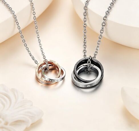 His & Hers Matching Set Titanium Stainless Steel Couple Pendant Necklace Korean Love Style with a Lucky Bean in Kuwait