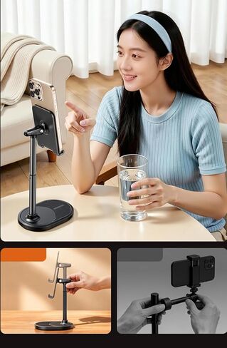 Mobile Phone Stand, Desktop Model, Tablet/Pad Holder, Aluminum Alloy, Adjustable Height, Suitable for Online Learning. in Kuwait