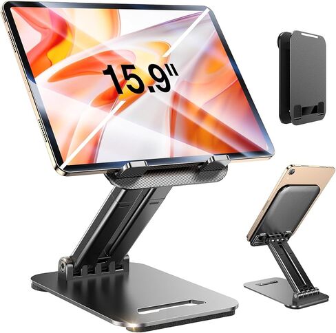 حامل ipad للشاشة المحمولة، حامل الكمبيوتر اللوحي لحامل الهاتف المكتبي، حامل ipad لموسع المكتب، حامل سطح مكتب معدني قابل للتعديل بقضيب مزدوج يناسب حامل طاولة Kindle/PS/Switch iPhone 4-15.9" in Kuwait