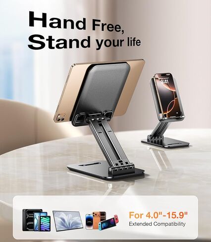 ipad Stand for Portable Monitor, Tablet Holder for Desk Phone Stand, ipad Holder for Desk Extender, Dual Rod Adjustable Metal Desktop Holder Fits Kindle Table Mount/PS/Switch iPhone 4-15.9" in Kuwait