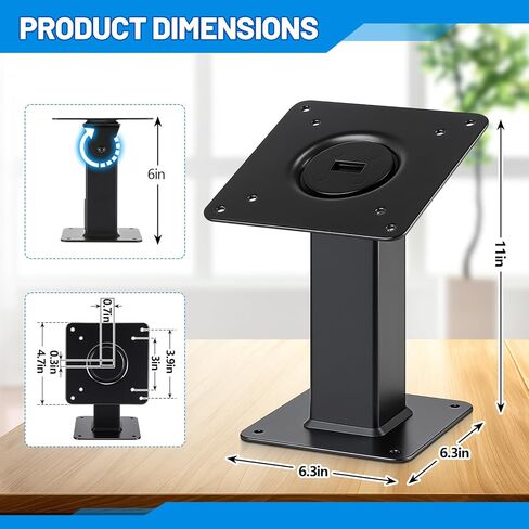 Pelopy 180 إمالة 360 الدورية حامل مكتبي معدني دعامة لجهاز التثبيت 75x75 100x100 حامل الطلب اللوحي الأسود مع ثقوب يمكن تركيبها على الحائط in Kuwait