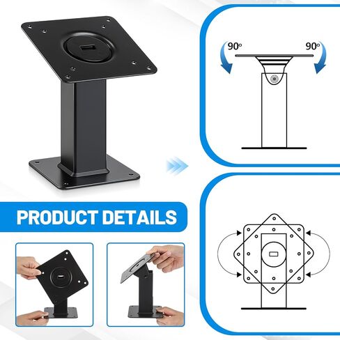Pelopy 180 إمالة 360 الدورية حامل مكتبي معدني دعامة لجهاز التثبيت 75x75 100x100 حامل الطلب اللوحي الأسود مع ثقوب يمكن تركيبها على الحائط in Kuwait