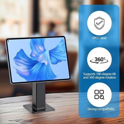 Pelopy 180 إمالة 360 الدورية حامل مكتبي معدني دعامة لجهاز التثبيت 75x75 100x100 حامل الطلب اللوحي الأسود مع ثقوب يمكن تركيبها على الحائط in Kuwait