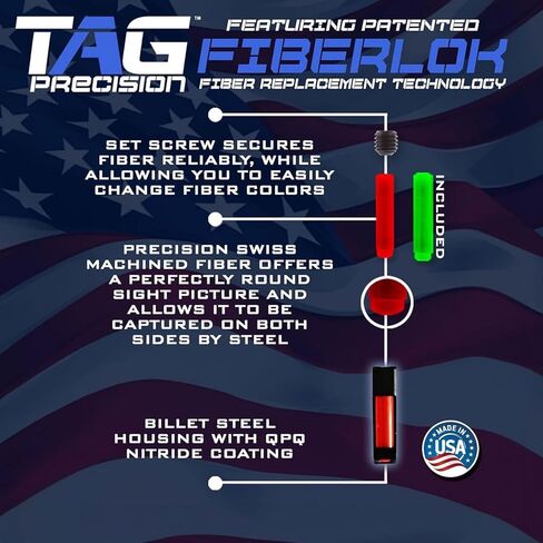 TAG PRECISION Optics Ready Fiber Front & Plain Rear Gun Sights Compatible with Glock Slim Pistols 42, 43, 43X, 48 | Shooting Accessories with Durable Design & Custom Fiber Options in Kuwait