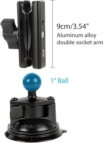 xik 1" Ball Suction Cup Base Mount with 3.54" Double Socket Arm for Phone Tablet Action Camera Holder Mount, 3.5" Large Suction Cup Base for Windshield, Fits RAM B Size Mounts (with 3.54" Arm) in Kuwait