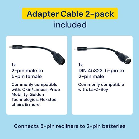 Blue Cactus Universal 5000mAh Recliner Battery and Adapter Cables Bundle - Universal 2 and 5-pin Compatibility - Long Lasting Battery for Recliners, Loveseats, Sofas and Sectionals in Kuwait