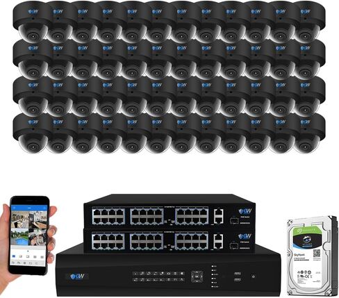 GW Security 64 قناة 12MP NVR 4K 8MP AI نظام كاميرا مراقبة للكشف عن الإنسان والمركبات مع ميكروفون 48 UHD 4K 2160P PoE خارجي/داخلي مقاوم لتسرب الماء IP كاميرات قبة أمنية in Kuwait