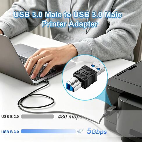 USB 3.0 A to B Adapter 2Pack, 5Gbps USB 3.0 Type A Male to Type B Male Printer Data Connector, USB-A 3.0 to USB-B 3.0 Converter for USB Hub, External Hard Drive, Compact Device Connection in Kuwait