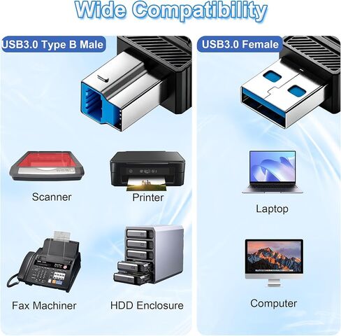 USB 3.0 A to B Adapter 2Pack, 5Gbps USB 3.0 Type A Male to Type B Male Printer Data Connector, USB-A 3.0 to USB-B 3.0 Converter for USB Hub, External Hard Drive, Compact Device Connection in Kuwait