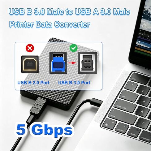 USB 3.0 A to B Adapter 2Pack, 5Gbps USB 3.0 Type A Male to Type B Male Printer Data Connector, USB-A 3.0 to USB-B 3.0 Converter for USB Hub, External Hard Drive, Compact Device Connection in Kuwait