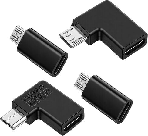 محول USB C إلى Micro USB، 4 حزم USB-C نوع C أنثى إلى Micro USB (ذكر) تحويل موصل يدعم مزامنة بيانات الشحن المتوافقة مع أجهزة MicroUSB، أسود in Kuwait