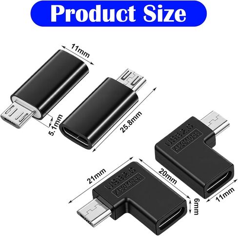 محول USB C إلى Micro USB، 4 حزم USB-C نوع C أنثى إلى Micro USB (ذكر) تحويل موصل يدعم مزامنة بيانات الشحن المتوافقة مع أجهزة MicroUSB، أسود in Kuwait