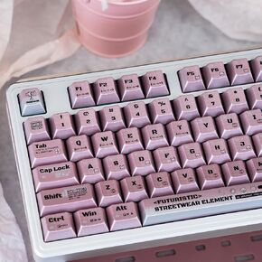 Metal Paint PBT Keycaps, Pink Custom Cool Keycap 129Key Cherry Profile Keyboard Caps Set, Retro Anime Key Cap for 60%, 65%, 75%, 100% Cherry MX Switches Mechanical Keyboard (Pink) in Saudi Arabia