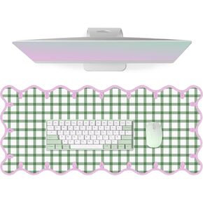 Leather Desk Pad, Desk Mat Mouse Pad, Non-Slip Mousepad Waterproof PU Table Cover Blotter for Computer Laptop Extra Large Keyboard Mat for Women Girl Office Home Dorm, Soft Pink + Green Checkered in Saudi Arabia