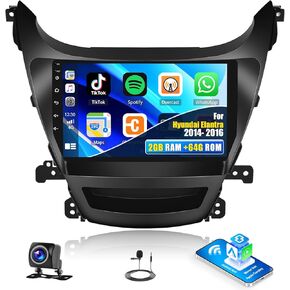 SIXTOP 2G+64G Android Car Stereo for Hyundai Elantra 2014-2016 Wireless CarPlay Android Auto, 9 inch Touchscreen GPS Navigation,Bluetooth Radio, 28UI WiFi FM/RDS, SWC, EQ AHD Rear Camera in Kuwait