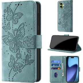 حافظة محفظة لهاتف iPhone 17، [حجب RFID] حامل 3 بطاقات [هيكل TPU مقاوم للصدمات]، غطاء قلاب واقٍ من جلد البولي يوريثان بإغلاق مغناطيسي 6.3 بوصة، تركواز in Kuwait