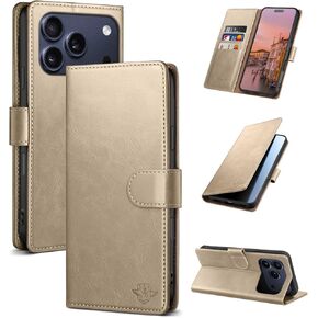 Wallet Case for iPhone 17 6.3" with RFID-Blocking Credit Card Holder, PU Leather Folio Flip Cover Women Men Protective Phone Case Compatible with Apple 17, Light Brown in Kuwait