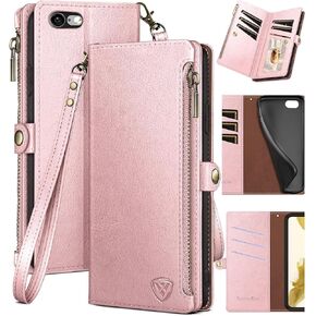 حافظة XcaseBar لهاتف iPhone 6S Plus/6 Plus 5.5 بوصة مع حامل بطاقة ائتمان بسحاب، حافظة هاتف من جلد البولي يوريثان قابلة للطي وغطاء مقاوم للصدمات للنساء والرجال - حجب RFID - بني فاتح in Kuwait
