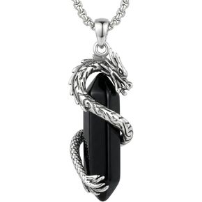 Viking Necklace Sterling Silver Raven/Phoenix/Dragon/Axolotl/Spider Pendant Black Crystal Phoenix/Dragon/Axolotl/Spider/Raven Necklace Goth Jewelry Gifts for Father Men Women in Kuwait