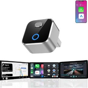 محول CarPlay اللاسلكي لجهاز iPhone، محول USB Carplay 2 في 1 اللاسلكي لـ CarPlay & Android Auto Wireless محول، مستخدم التبديل بنقرة واحدة، يدعم الخريطة، الموسيقى، Spotify، الفيديو وما إلى ذلك وظيفية (فضي) in Kuwait