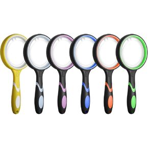 Leffis 2 Pack 10X Magnifying Glass for Seniors & Kids, Non-Slip Handheld Magnifier for Reading, 75mm Magnify Glasses Lens for Close Work, Science and Hobby Observation（Green and Orange in Saudi Arabia