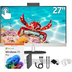 HP 27" FHD Touchscreen All-in-One Desktop, Ryzen AI 7 350, 64GB DDR5, 3TB Storage (2TB SSD&1TB Docking Station), AMD Radeon 680M, Webcam, Wireless Keyboard & Mouse, Wi-Fi 6, Win 11 Pro, White in Kuwait