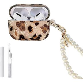 متوافق مع حافظة AirPods 4 مع سلسلة مفاتيح سوار لؤلؤي، أداة تنظيف للنساء والفتيات، غطاء واقٍ ناعم مقاوم للصدمات من مادة TPU تصميم مضاد للفقد (طباعة جلد الفهد، لـ AirPods 4) in Kuwait
