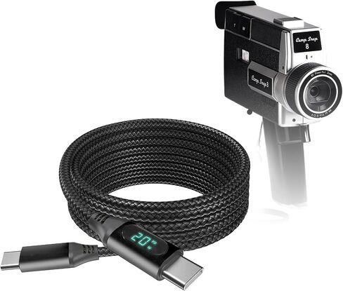 كابل BoxWave متوافق مع مسجل الفيديو الرقمي Camp Snap CS-8 - كابل PowerDisplay PD (6 أقدام) - USB-C إلى USB-C (100 واط)، معلومات القوة الكهربائية LED من النايلون المضفر طويل للغاية - أسود غامق in Kuwait