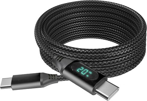 كابل BoxWave متوافق مع مسجل الفيديو الرقمي Camp Snap CS-8 - كابل PowerDisplay PD (6 أقدام) - USB-C إلى USB-C (100 واط)، معلومات القوة الكهربائية LED من النايلون المضفر طويل للغاية - أسود غامق in Kuwait
