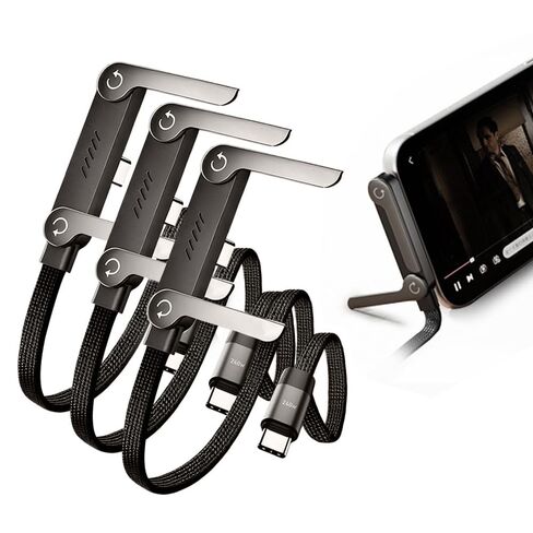 كابل شحن حامل غير مرئي من USB C إلى USB C (3 عبوات)، كابل شحن سريع 240 وات بطول 4.9 أقدام، سلك شحن مدمج يدعم الهاتف لسفر مكتب الألعاب (أسود) in Kuwait