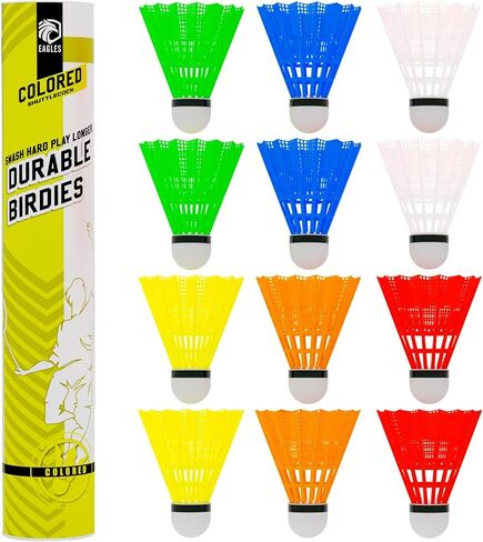 EAGLES Badminton Birdies Nylon Feather Bedminton Shuttlecocks - Plastic Birdie Ball Set for Indoor & Outdoor Baseball Practice ~ Stable & Durable Shuttle Cocks for Kids & Adults (12 Pack Yellow) in Kuwait