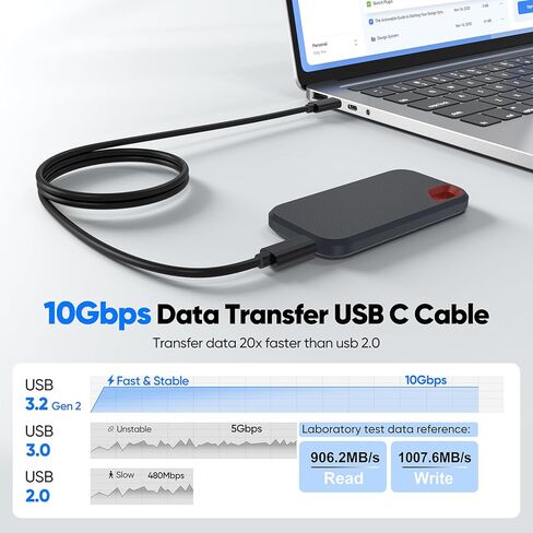 كابل بيانات USB C بطول 3 أقدام، سلك USB C 3.2 الجيل الثاني مع نقل بيانات بسرعة 10 جيجابت في الثانية وشحن سريع 60 وات، كابل USBC إلى النوع C Android Auto لأجهزة iPhone 17/16/15 Galaxy S25/24 Protable SSD iPad Air/Pro إلى الكمبيوتر المحمول in Kuwait