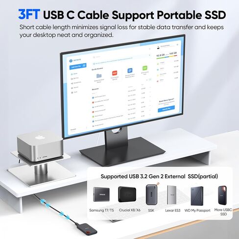 كابل بيانات USB C بطول 3 أقدام، سلك USB C 3.2 الجيل الثاني مع نقل بيانات بسرعة 10 جيجابت في الثانية وشحن سريع 60 وات، كابل USBC إلى النوع C Android Auto لأجهزة iPhone 17/16/15 Galaxy S25/24 Protable SSD iPad Air/Pro إلى الكمبيوتر المحمول in Kuwait