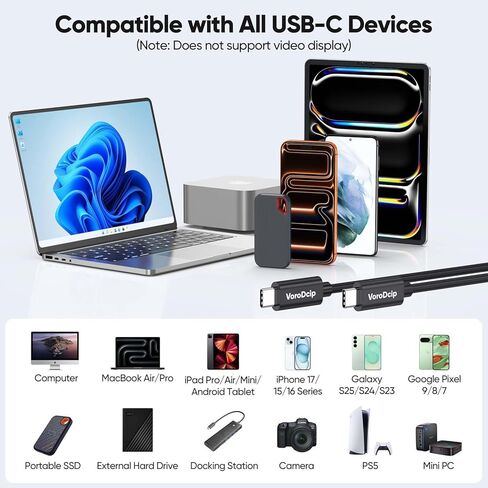 كابل بيانات USB C بطول 3 أقدام، سلك USB C 3.2 الجيل الثاني مع نقل بيانات بسرعة 10 جيجابت في الثانية وشحن سريع 60 وات، كابل USBC إلى النوع C Android Auto لأجهزة iPhone 17/16/15 Galaxy S25/24 Protable SSD iPad Air/Pro إلى الكمبيوتر المحمول in Kuwait