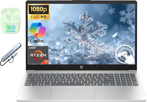 كمبيوتر محمول HP، كمبيوتر محمول للأعمال بشاشة لمس FHD مقاس 15.6 بوصة، معالج AMD Ryzen 7 ثماني النواة، كمبيوتر محمول Windows 11، ذاكرة وصول عشوائي 12 جيجابايت، سعة تخزين 512 جيجابايت (256B SSD+256 جيجابايت مجموعة إرساء)، سماعات PLUSERA، فضي طبيعي in Kuwait