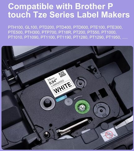 استبدال شريط الملصقات 24 مم P Touch TZe-251 TZe251 الشريط 24 مم 0.94 بوصة ملصق أبيض مصفح لصانع الملصقات Ptouch PT D600 D610BT PTP710BT P750W، 5 عبوات in Kuwait