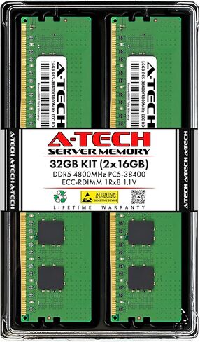 مجموعة A-Tech 32 جيجابايت (2 × 16 جيجابايت) ذاكرة الوصول العشوائي لـ Dell PowerEdge HS5620، MX760c، R660xs، R6625، R760، R760xa، R760xs، R7615، T560، XE8640 | ترقية ذاكرة الخادم المسجل DDR5 4800 ميجا هرتز PC5-38400 EC8 RDIMM 1Rx8 ECC in Kuwait