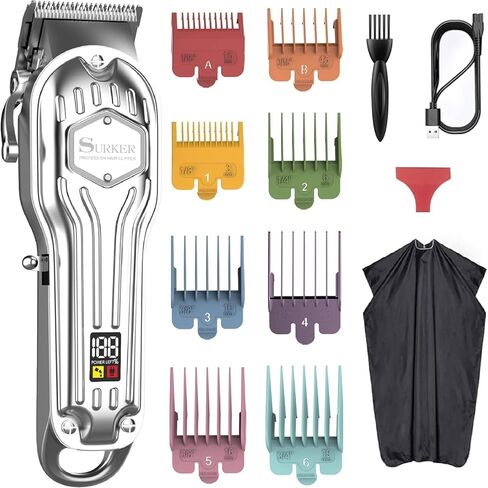 SURKER Mens Hair Clippers Cord Cordless Hair Trimmer Professional Haircut Kit for Men Rechargeable LED Display in Saudi Arabia