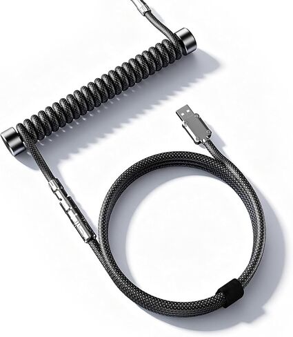 كابل لوحة مفاتيح ملفوف، USB C إلى A مجدول من النايلون للوحة مفاتيح الألعاب الميكانيكية مع موصل سبائك الزنك، قفل بلمسة واحدة وشريط مرجح، يدعم لوحة مفاتيح مغناطيسية بمعدل 8K، أسود in Kuwait