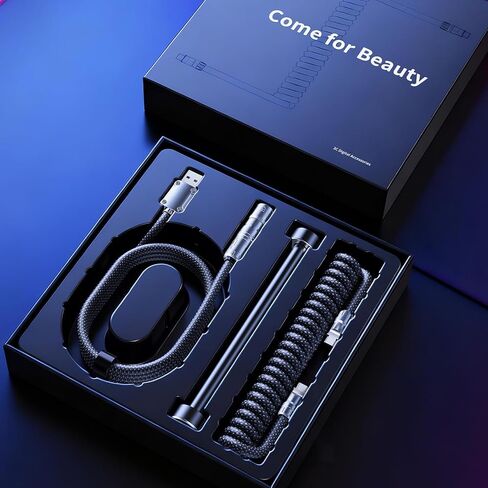 كابل لوحة مفاتيح ملفوف، USB C إلى A مجدول من النايلون للوحة مفاتيح الألعاب الميكانيكية مع موصل سبائك الزنك، قفل بلمسة واحدة وشريط مرجح، يدعم لوحة مفاتيح مغناطيسية بمعدل 8K، أسود in Kuwait