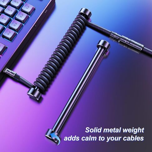 كابل لوحة مفاتيح ملفوف، USB C إلى A مجدول من النايلون للوحة مفاتيح الألعاب الميكانيكية مع موصل سبائك الزنك، قفل بلمسة واحدة وشريط مرجح، يدعم لوحة مفاتيح مغناطيسية بمعدل 8K، أسود in Kuwait