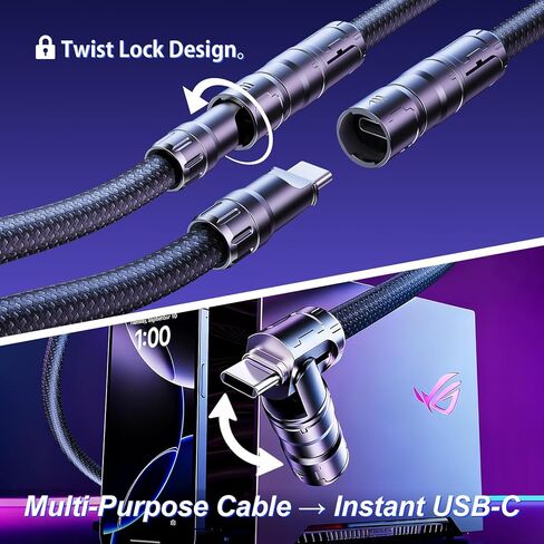 كابل لوحة مفاتيح ملفوف، USB C إلى A مجدول من النايلون للوحة مفاتيح الألعاب الميكانيكية مع موصل سبائك الزنك، قفل بلمسة واحدة وشريط مرجح، يدعم لوحة مفاتيح مغناطيسية بمعدل 8K، أسود in Kuwait