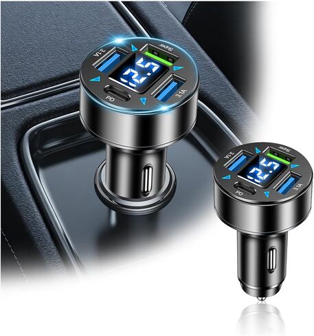 محول شاحن سيارة بـ 4 منافذ، شاحن USB ولاعة سجائر السيارة 12 فولت/24 فولت، بما في ذلك منافذ شحن 3.1 أمبير/PD/فائقة السرعة، وشواحن هواتف السيارات المحسنة مع شاشة عرض جهد LED وإضاءة ناعمة in Kuwait