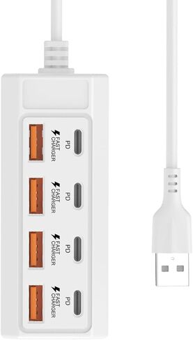 موزع USB ذو 8 منافذ، 4 منافذ USB 4 من النوع C 25 وات، موزع USB محمول لأجهزة الكمبيوتر المحمول والكمبيوتر الشخصي والأجهزة اللوحية والهواتف الذكية in Kuwait