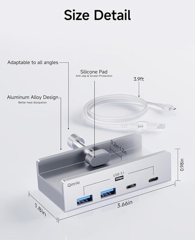 موزع USB 3.1، موزع USB بمشبك بسرعة 10 جيجابت في الثانية مع منفذي بيانات USB-A، ومنفذين USB-C مع منفذ إمداد طاقة إضافي (فضي) in Kuwait