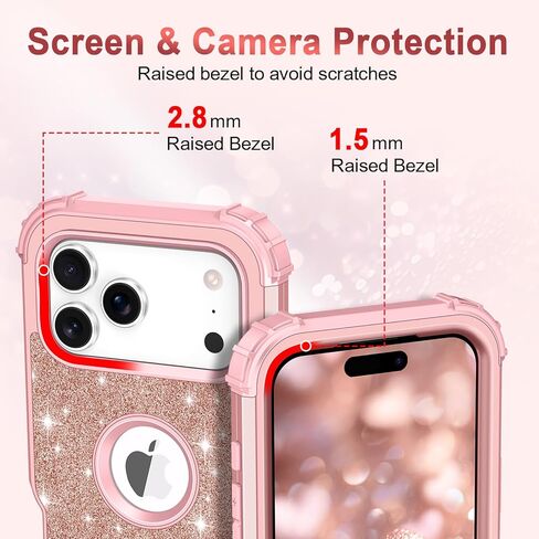حافظة LONTECT لهاتف iPhone 17 Pro Max لامعة لامعة بلينغ 3 في 1 مقاومة للصدمات وشديدة التحمل وشديدة التحمل لهاتف Apple iPhone 17 Pro Max 6.9 بوصة 2025، ذهبي وردي in Kuwait